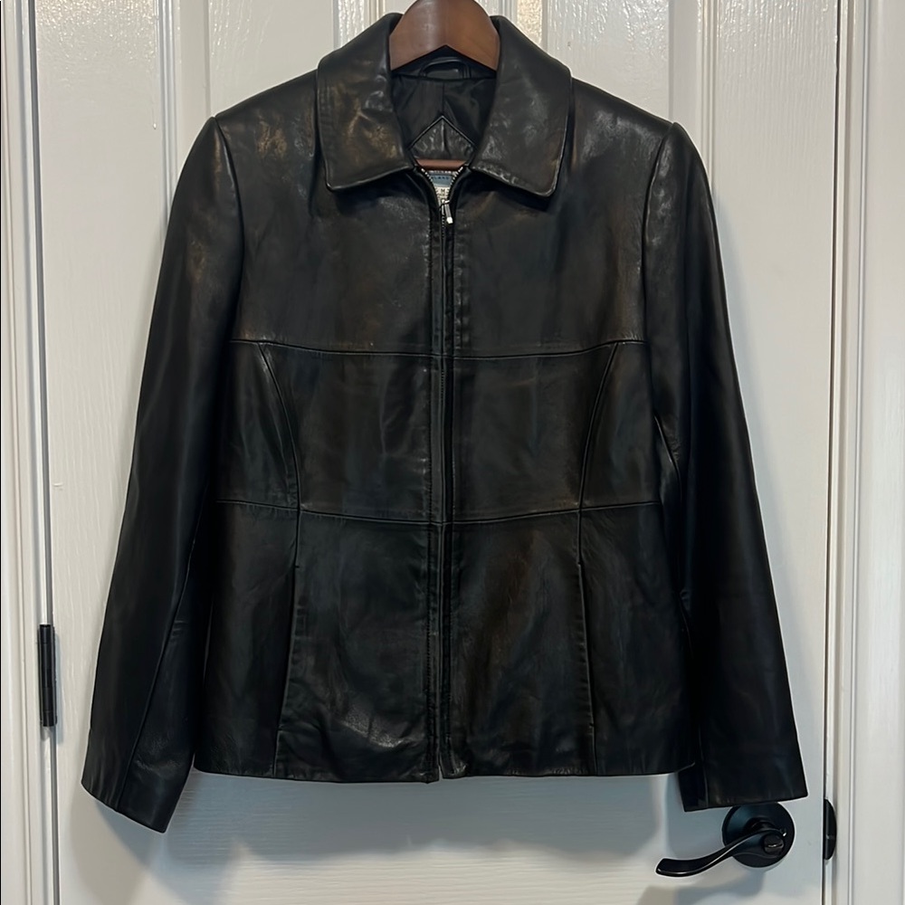 Valerie Stevens Black Lambskin Leather Zip Jacket
